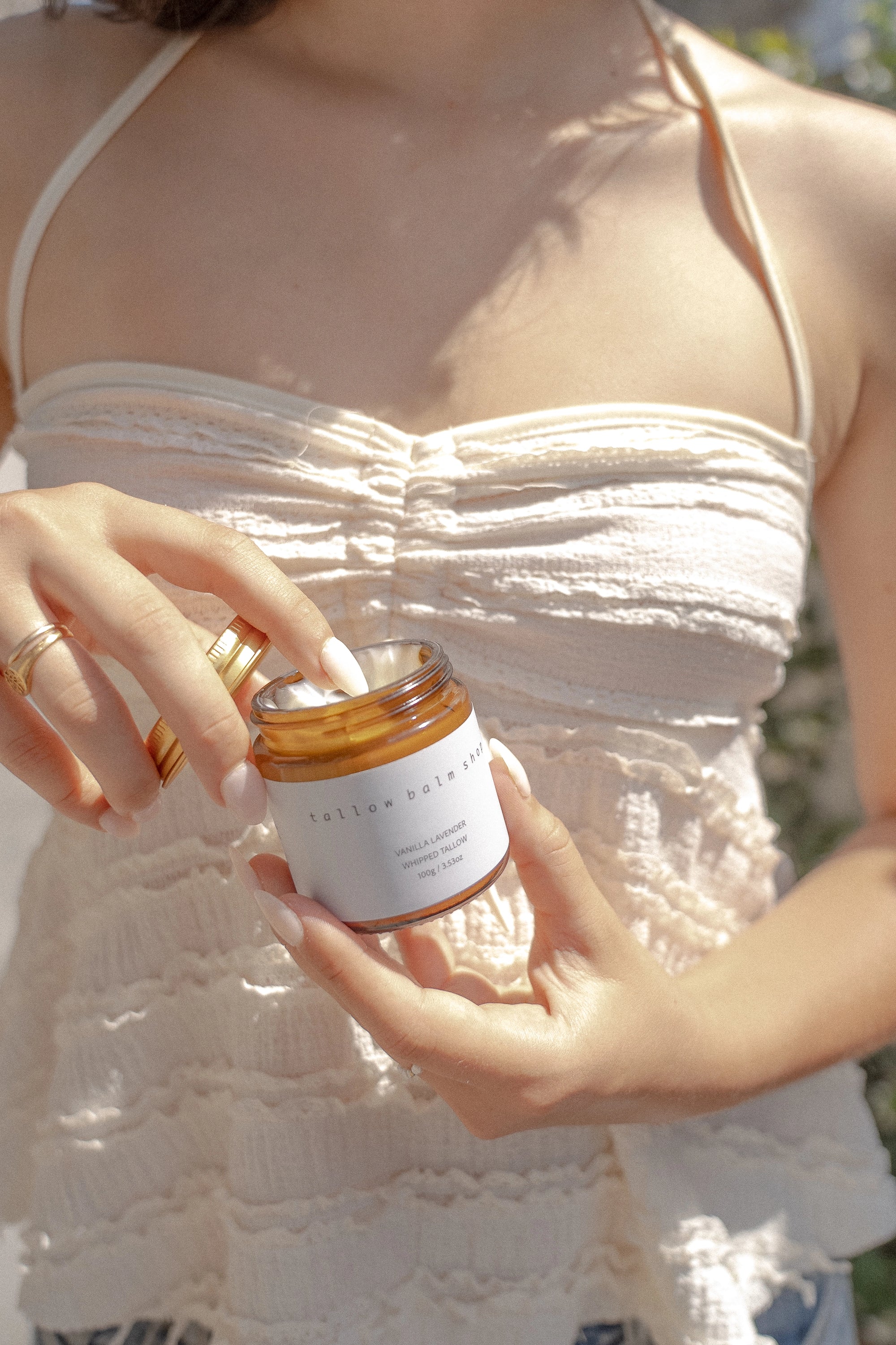 Whipped tallow balm on natural linen